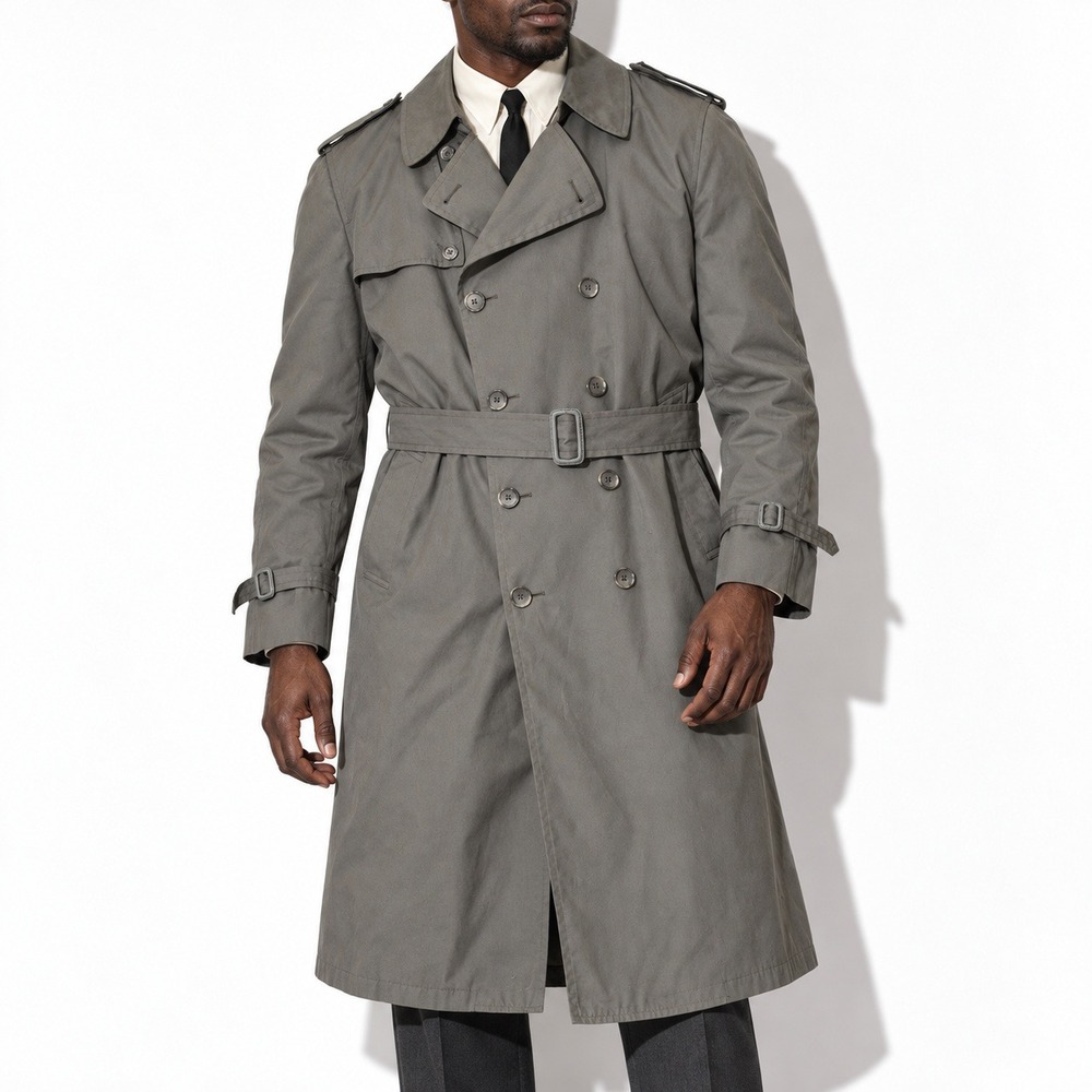 80s Vintage London Fog Trench Coat Mens LT Gray Belted Zip Out Liner USA